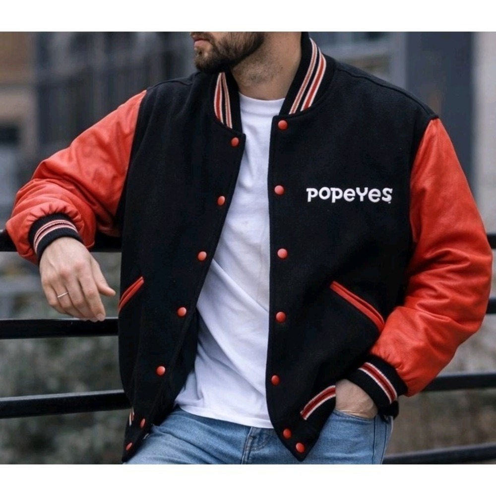 Popeyes Varsity Letterman Vintage Jacket Sportswear USA Wool Leather  Small